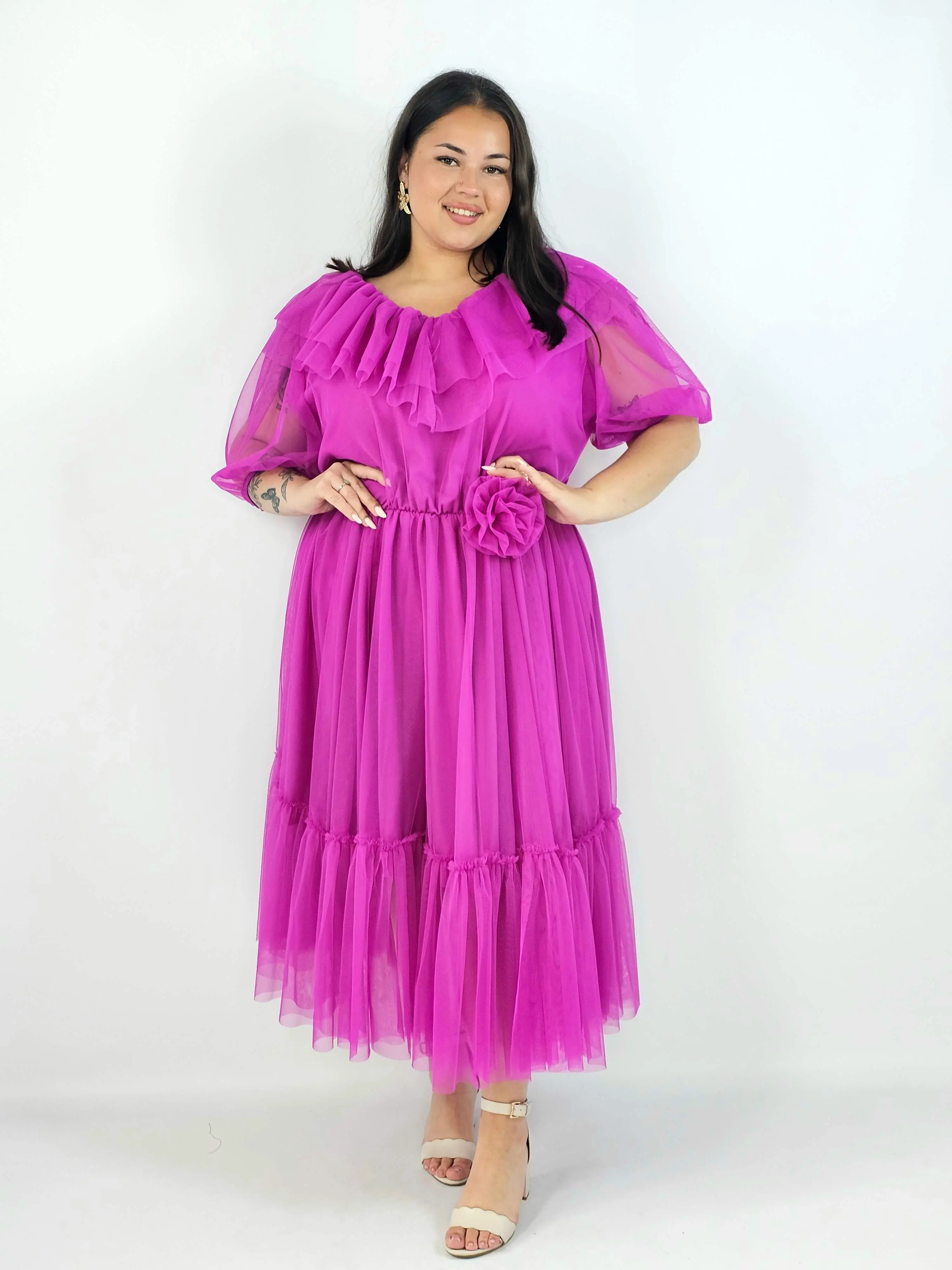 Sukienka plus size tiulowa XXL – elegancka sukienka midi z falbaną - Image 6