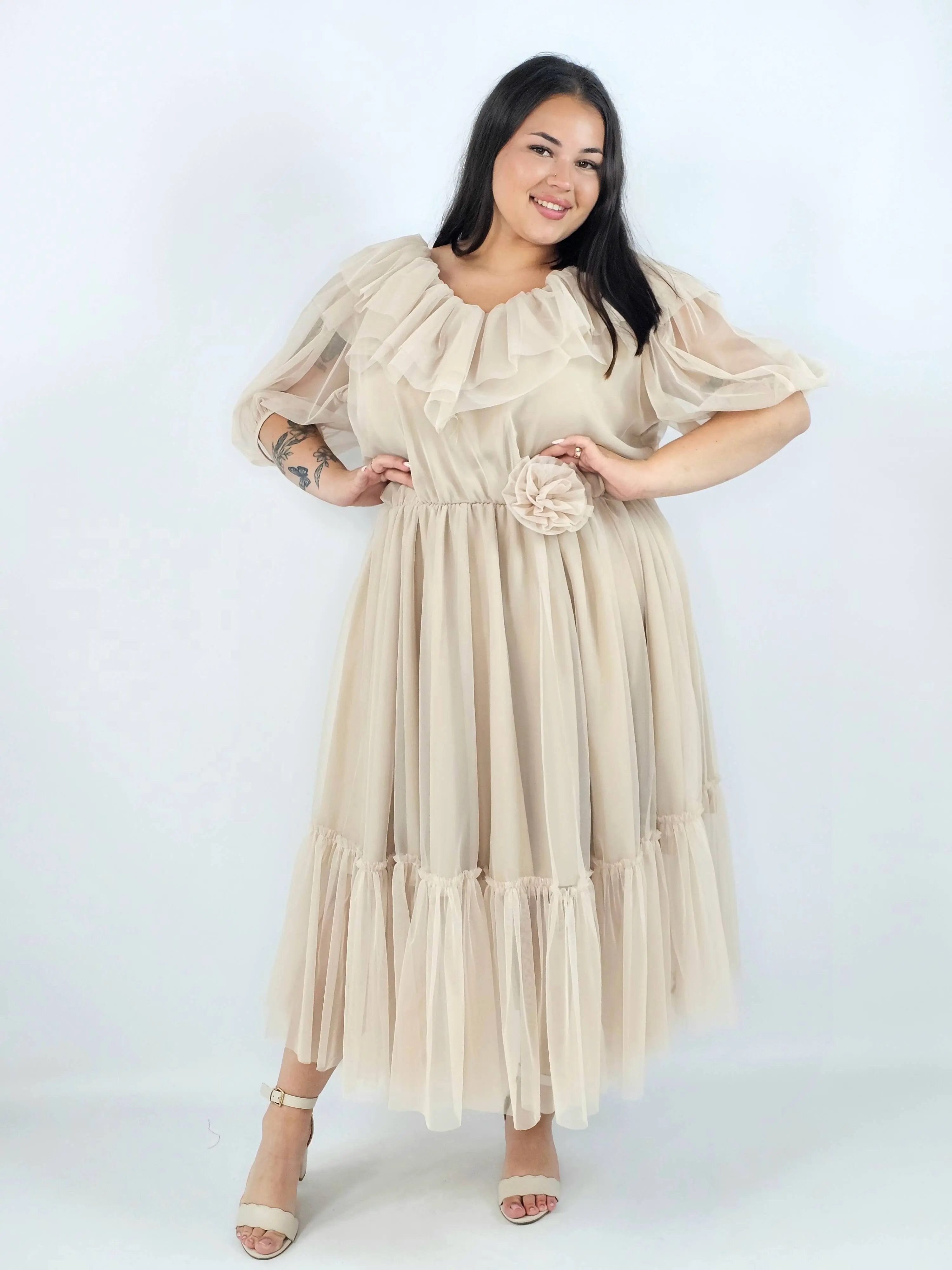 Sukienka plus size tiulowa XXL – elegancka sukienka midi z falbaną - Image 7