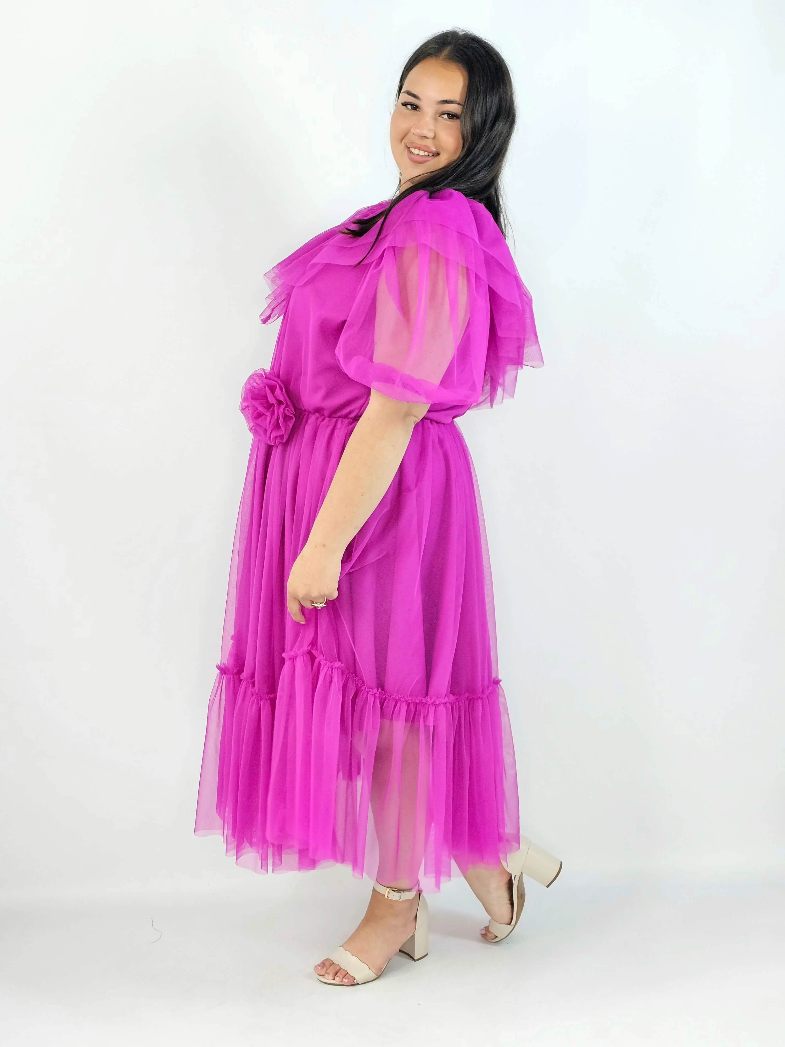 Sukienka plus size tiulowa XXL – elegancka sukienka midi z falbaną - Image 8