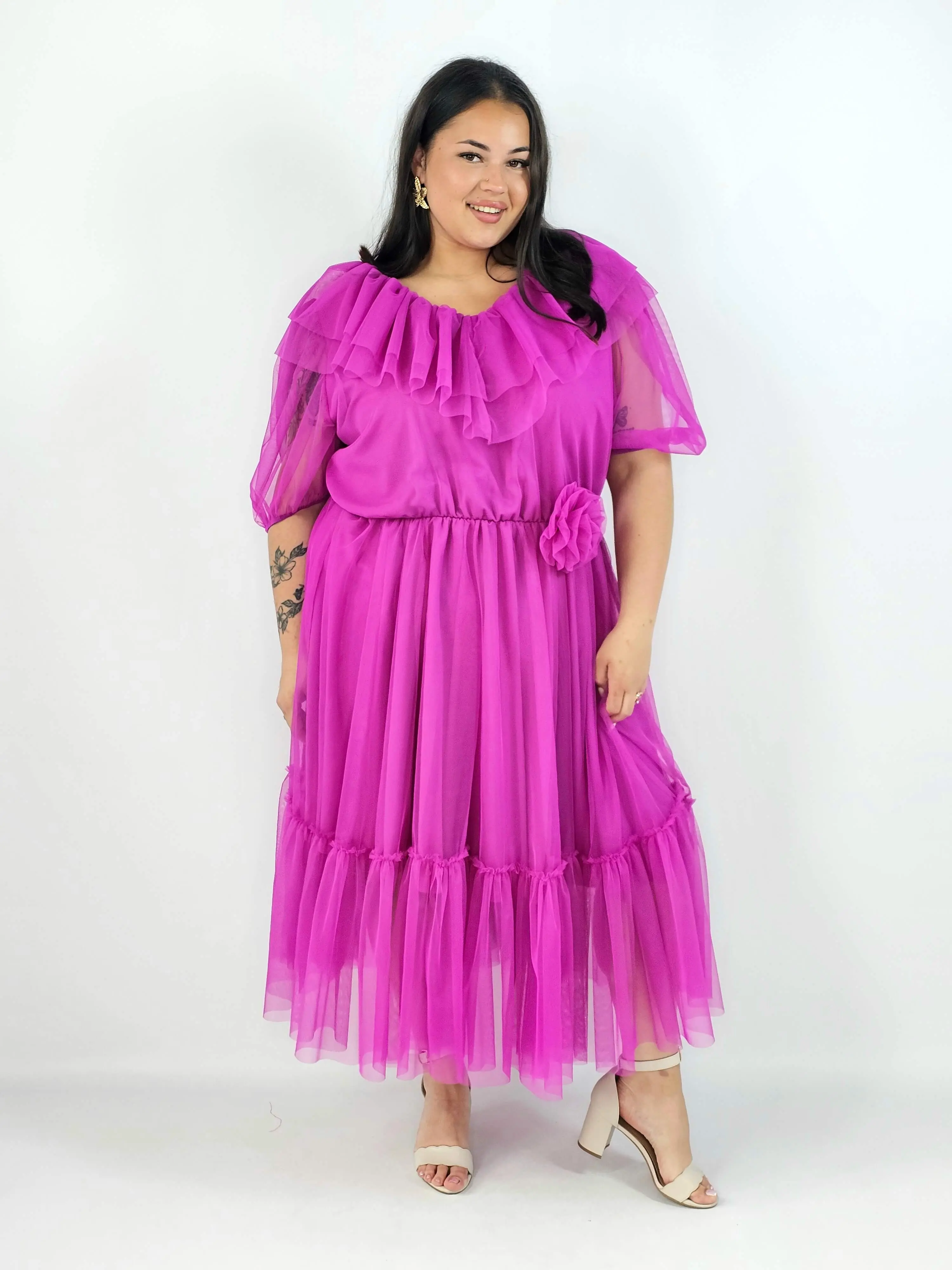 Sukienka plus size tiulowa XXL – elegancka sukienka midi z falbaną - Image 9
