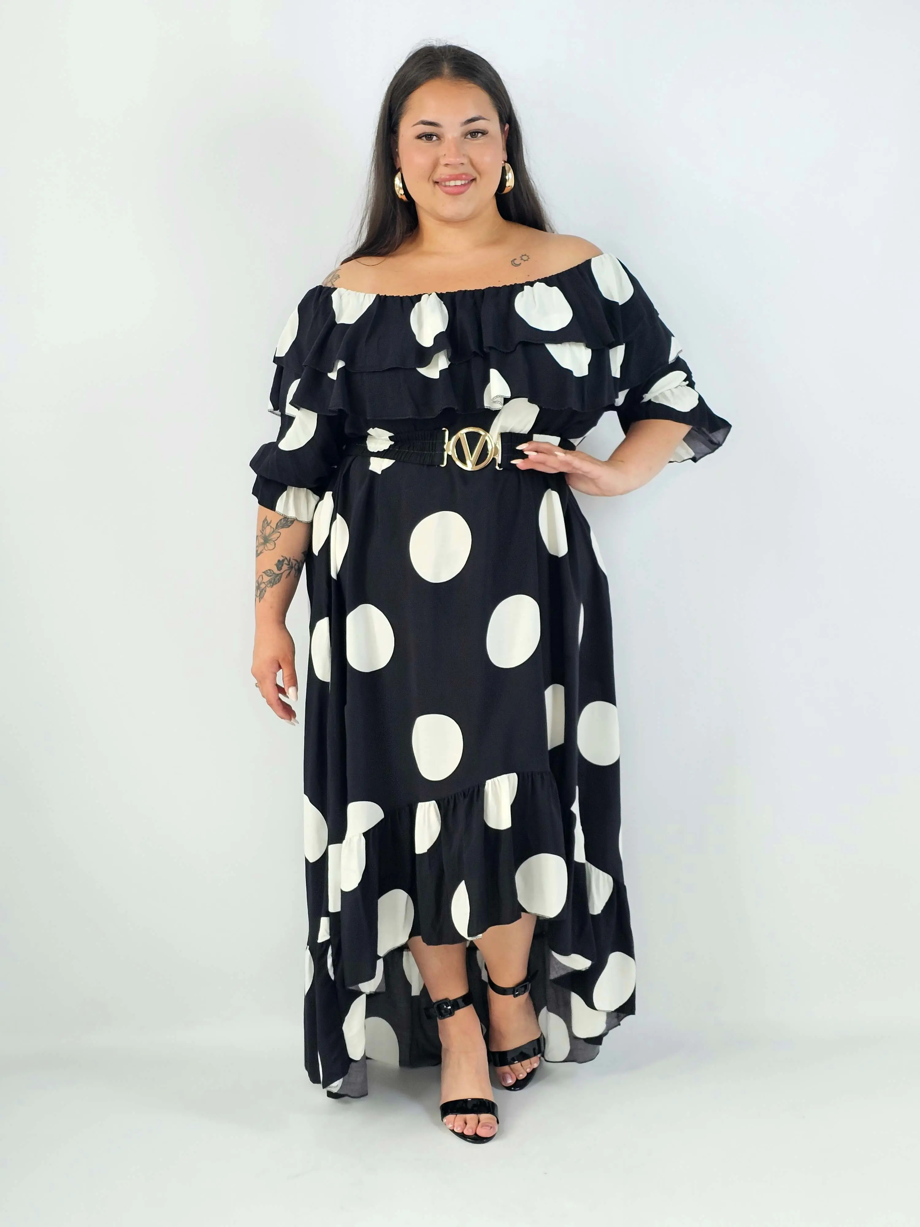 Sukienka plus size w grochy XXL – hiszpanka maxi z falbanami - Image 8