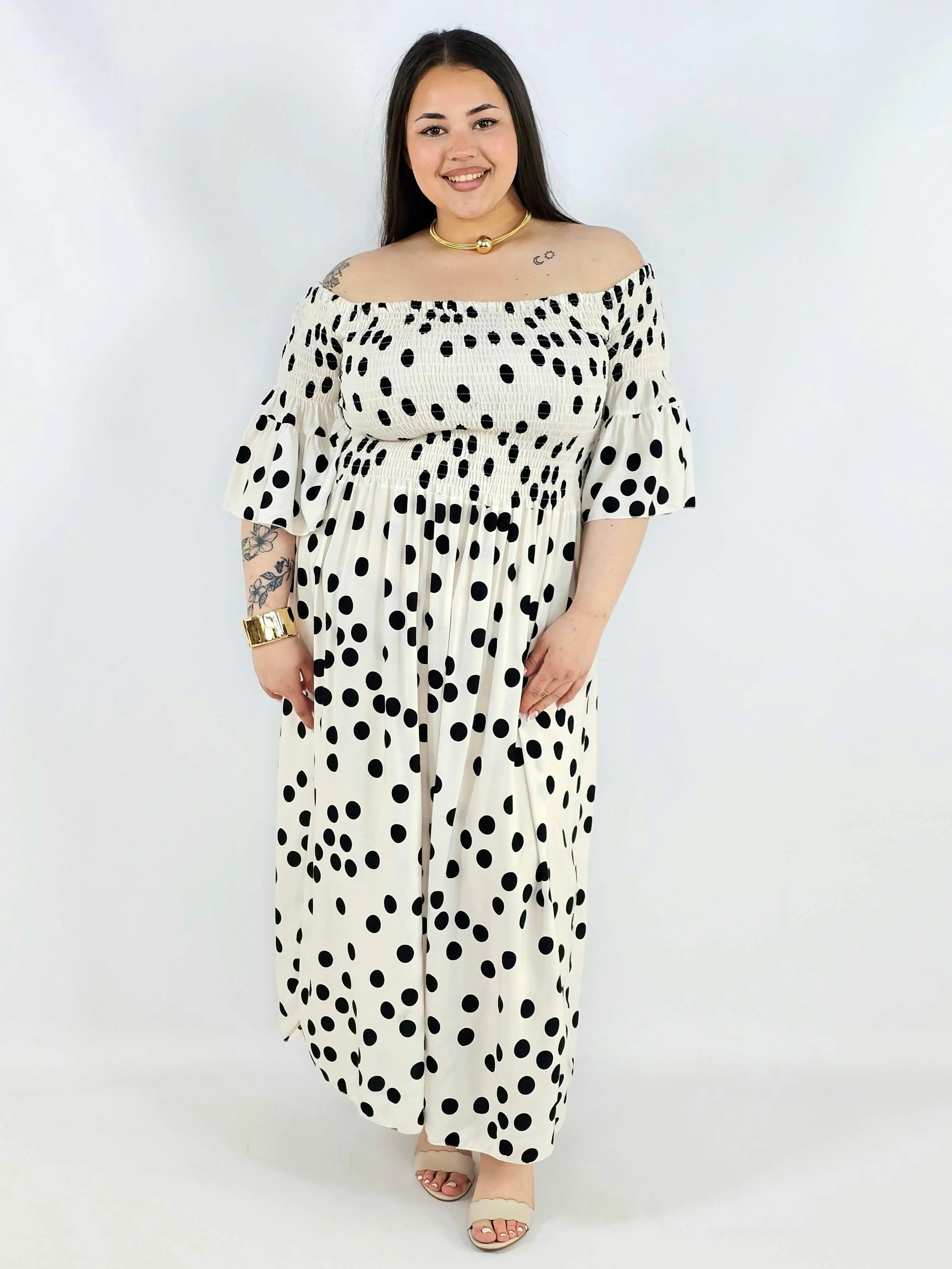 Sukienka plus size w groszki XXL – elegancka hiszpanka na komunię i wesele