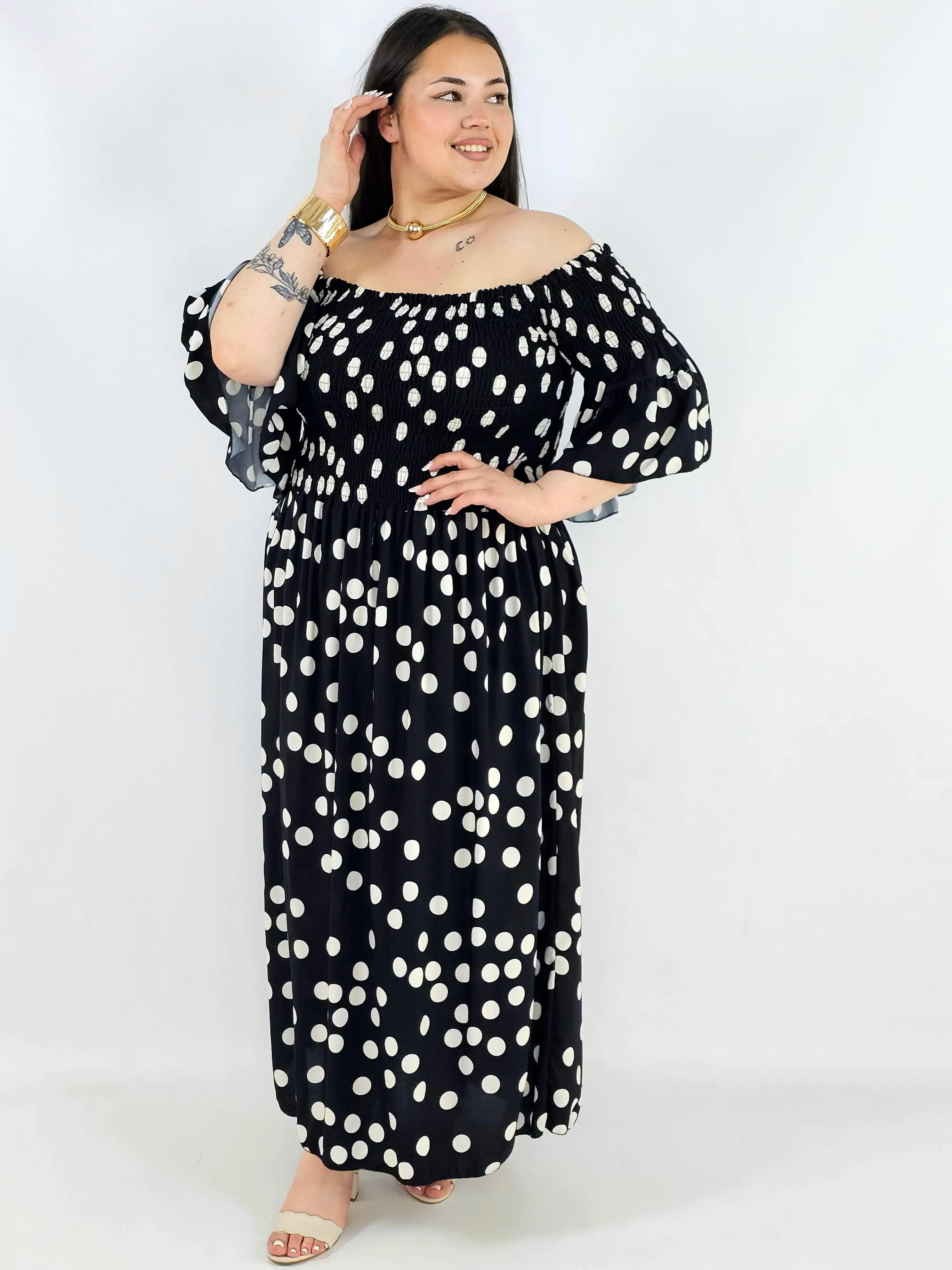 Sukienka plus size w groszki XXL – elegancka hiszpanka na komunię i wesele - Image 2