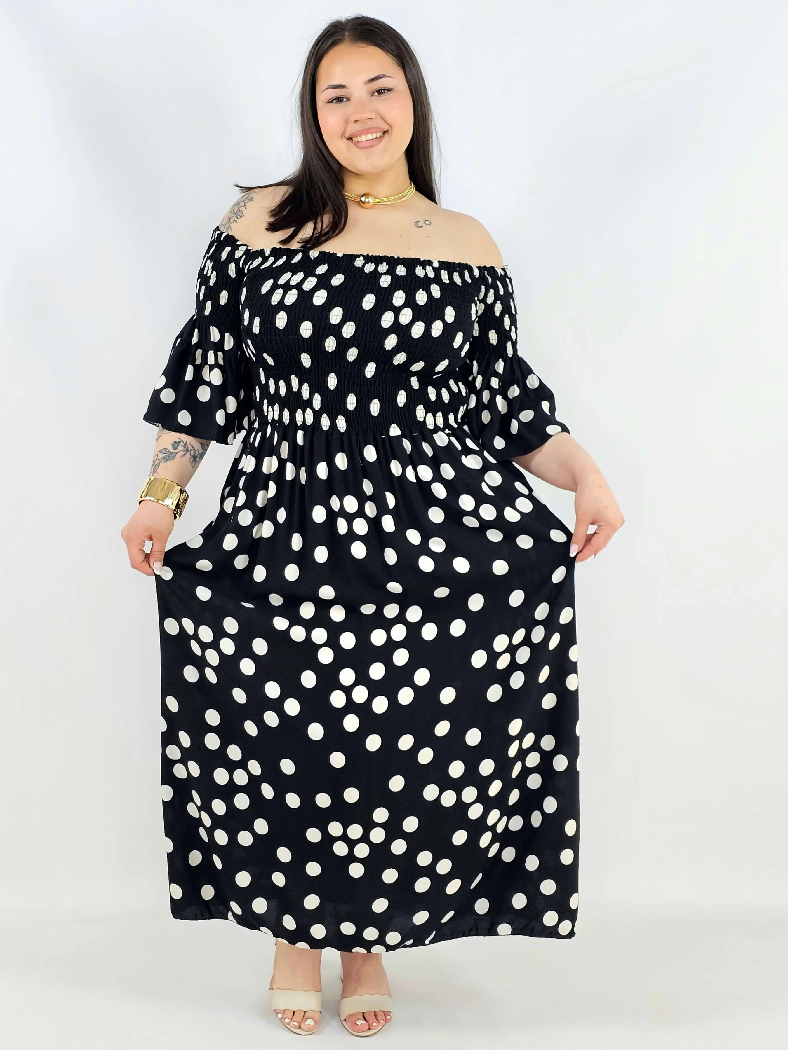 Sukienka plus size w groszki XXL – elegancka hiszpanka na komunię i wesele - Image 3