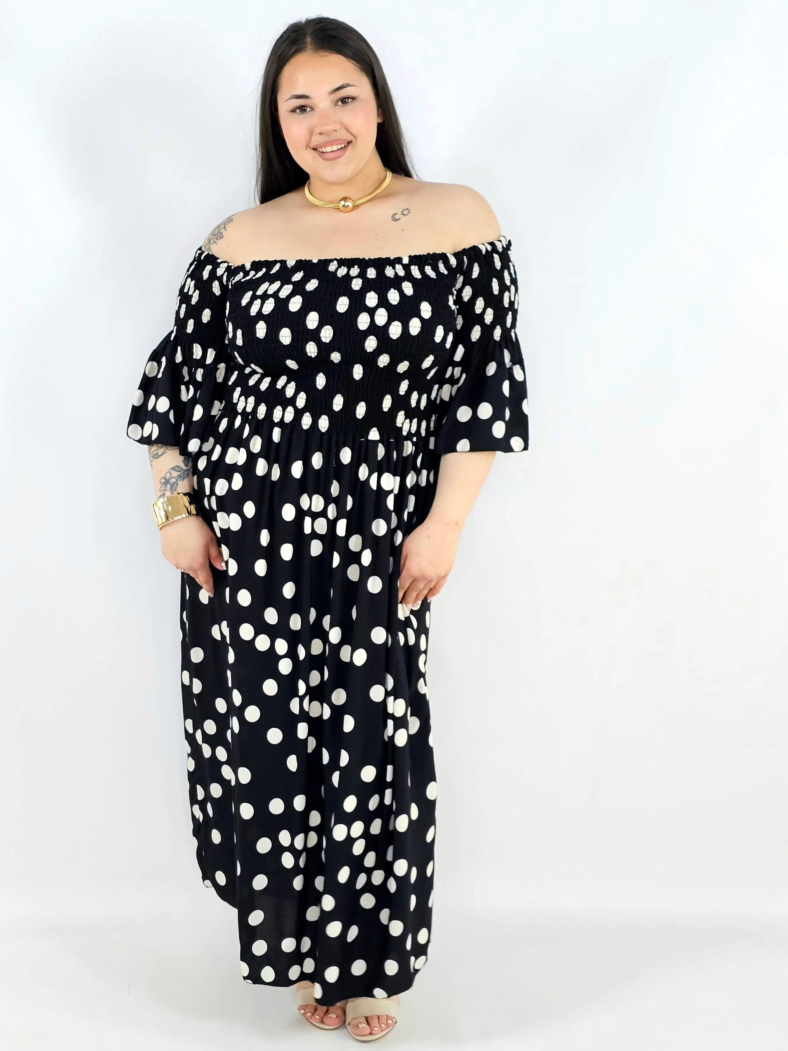 Sukienka plus size w groszki XXL – elegancka hiszpanka na komunię i wesele - Image 5