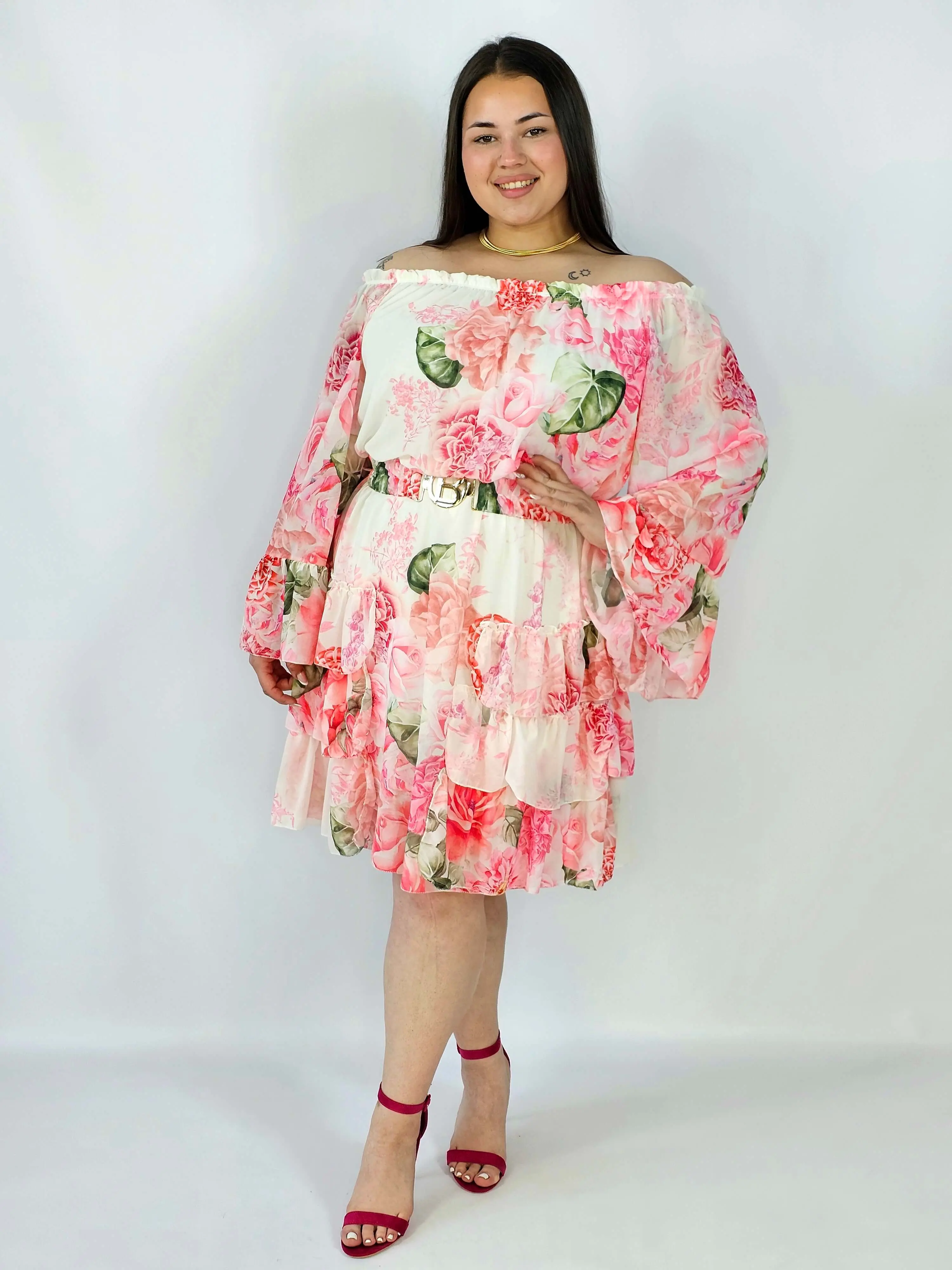 Sukienka plus size w kwiatowy wzór z falbaną – lekka i kobieca stylizacja XXL - Image 2