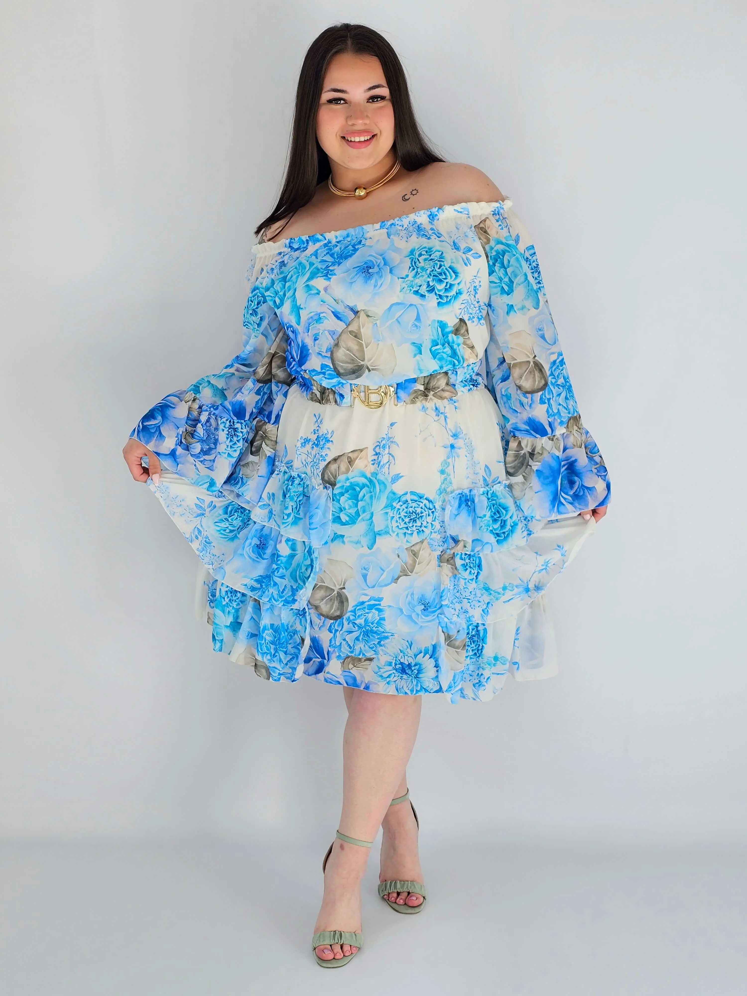 Sukienka plus size w kwiatowy wzór z falbaną – lekka i kobieca stylizacja XXL - Image 3