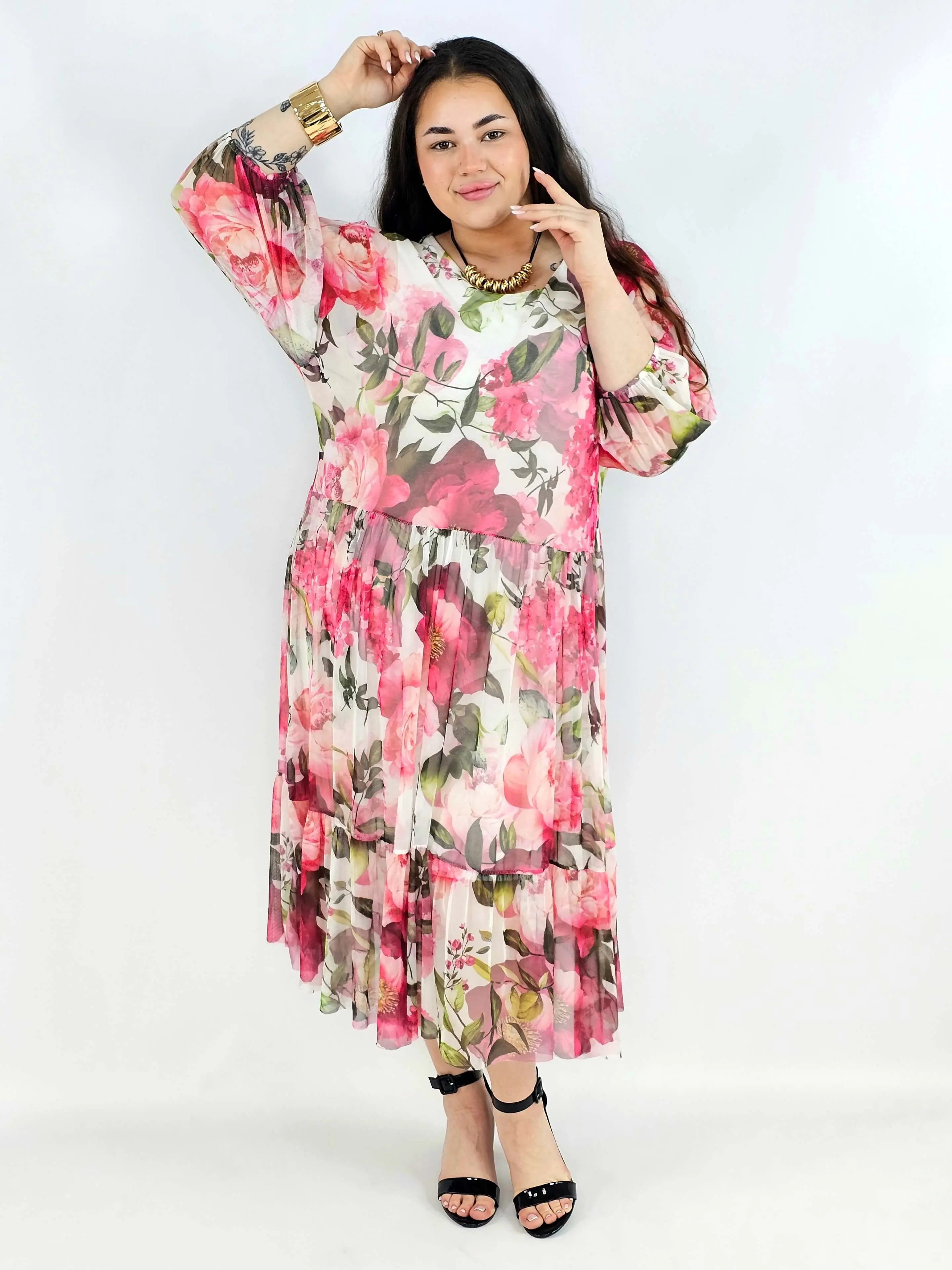 Sukienka plus size w odcieniach różu i zieleni – lekka, kobieca i stylowa - Image 3