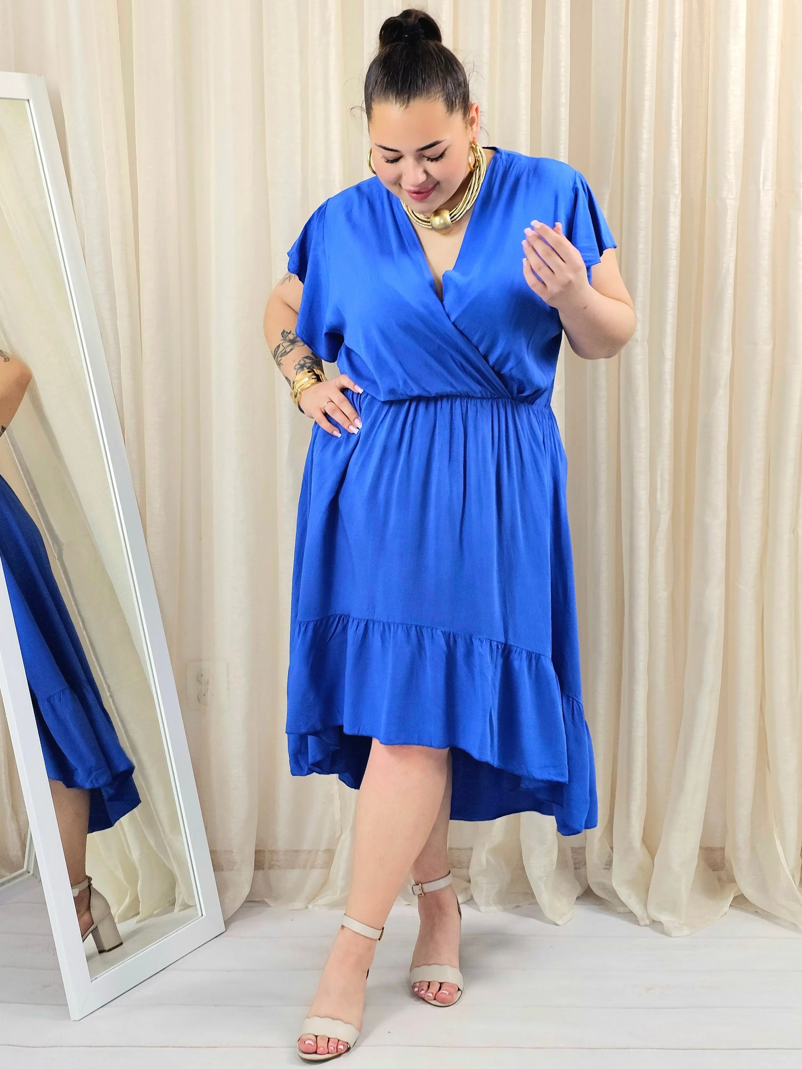 Sukienka plus size z kopertowym dekoltem – asymetryczna sukienka damska XXL - Image 5