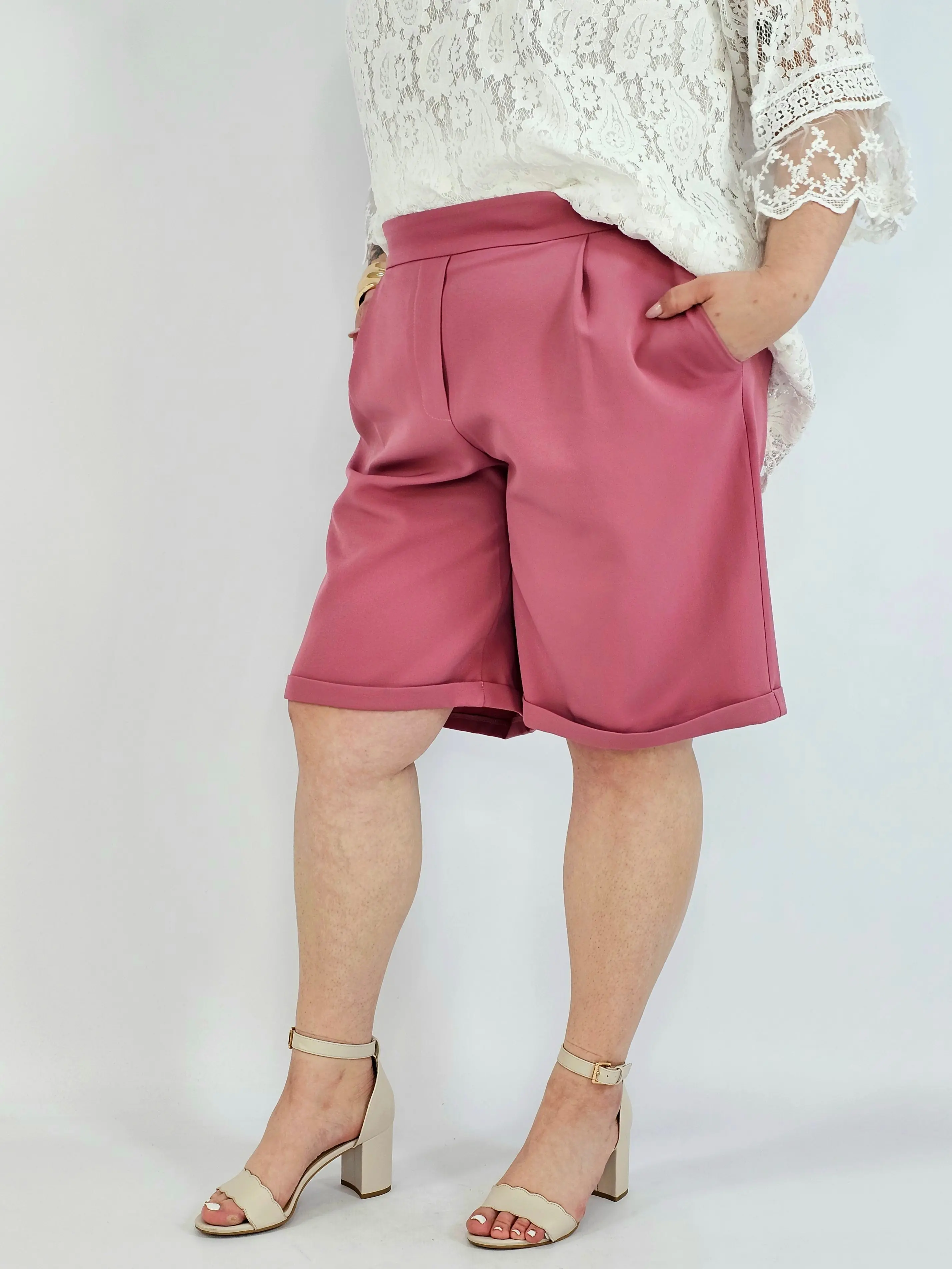Szorty Plus Size Eleganckie Różowe Wysoki Stan XXL - Image 2