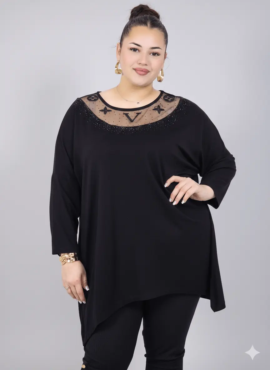 Tunika plus size z ozdobnym dekoltem – elegancka tunika XXL dla kobiet