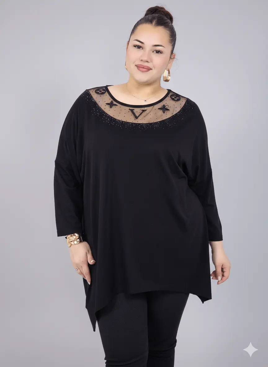 Tunika plus size z ozdobnym dekoltem – elegancka tunika XXL dla kobiet - Image 3